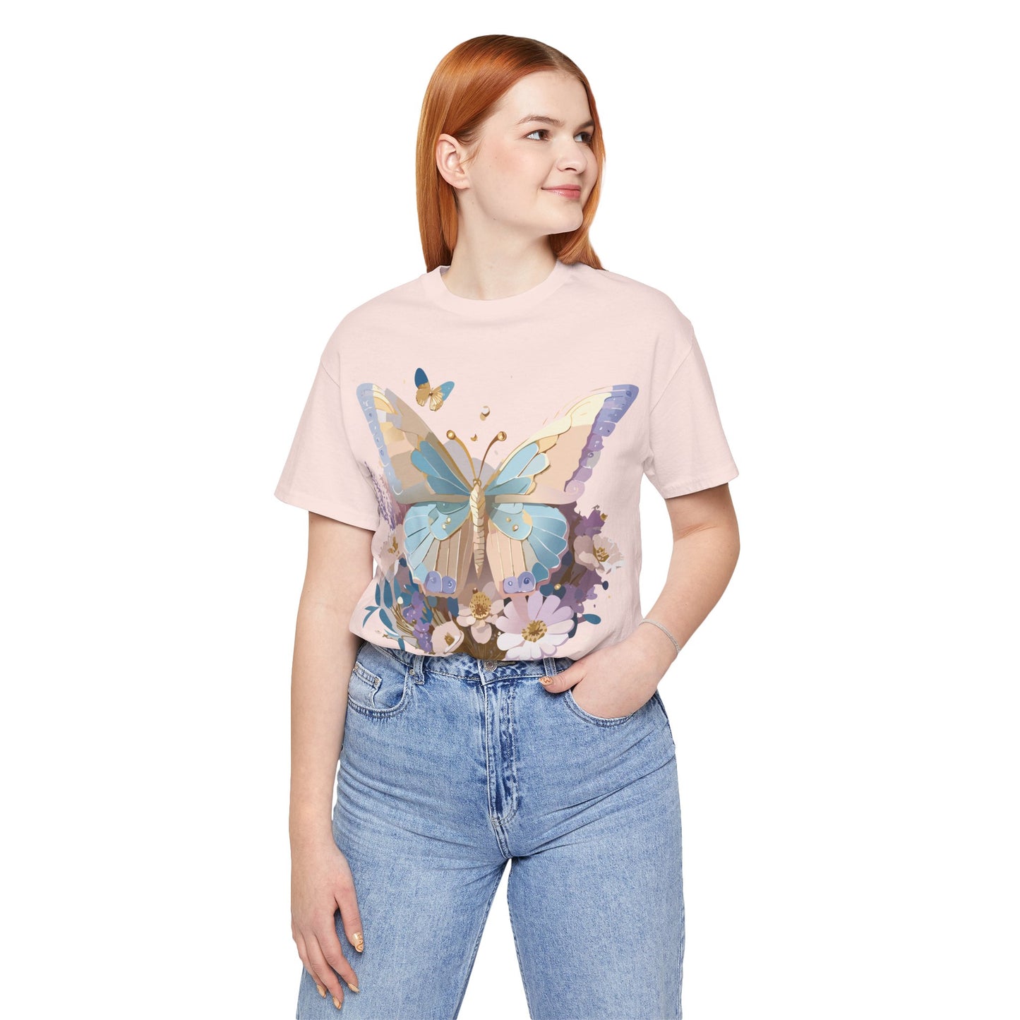 Natural Cotton Tee Shirt with Butterfly