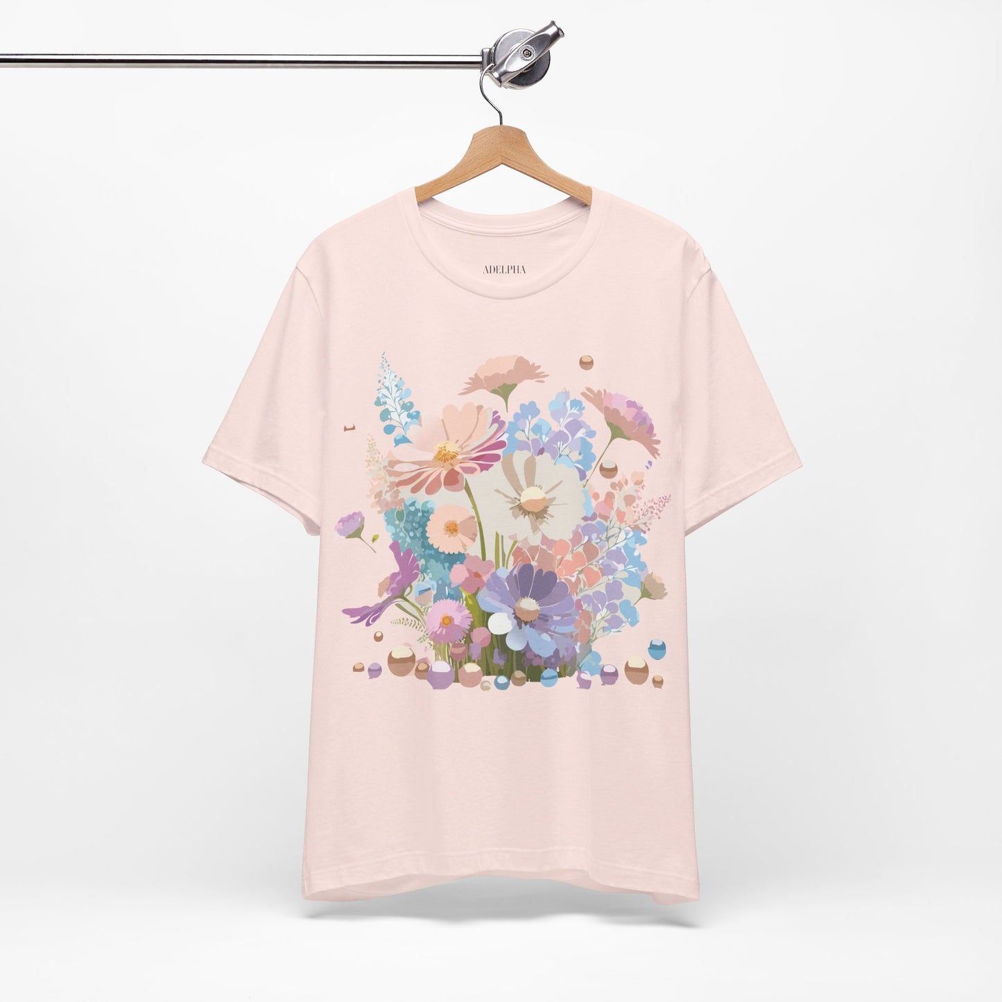 Natural Cotton Tee Shirt with Flowers