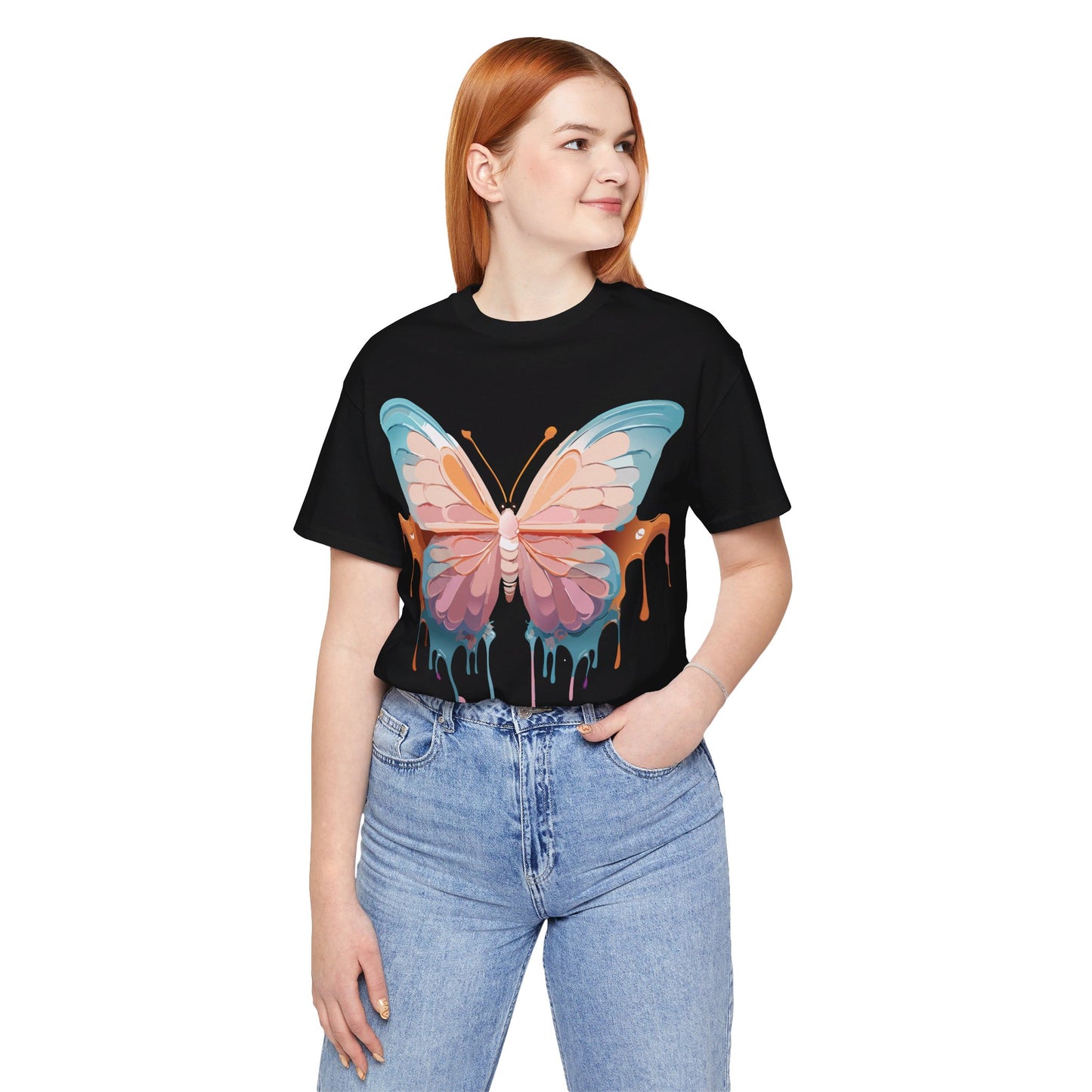 Natural Cotton Tee Shirt with Butterfly