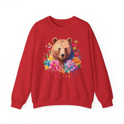 Unisex Floral Bear Sweatshirt With Art Design Animals Sweatshirt