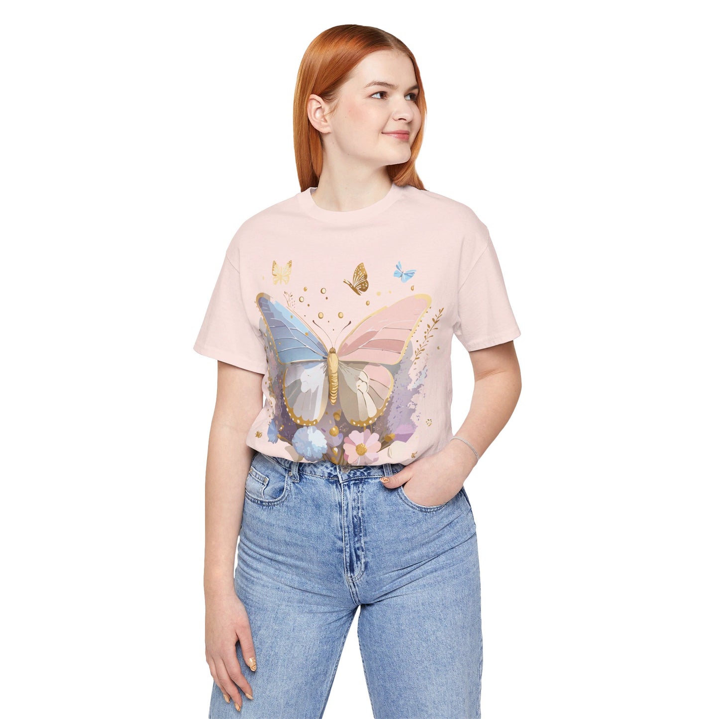 Natural Cotton Tee Shirt with Butterfly