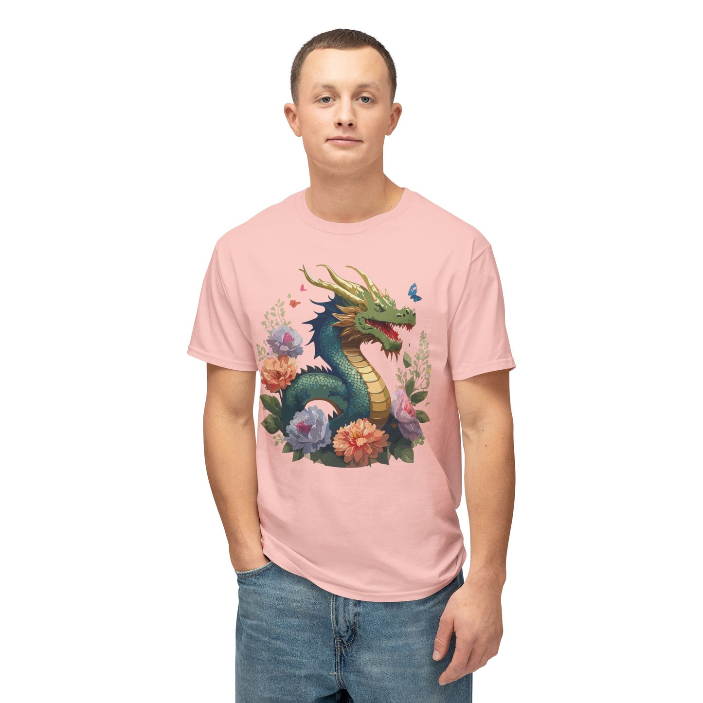 Dragon T-Shirt, Vintage Dragon Tee, Floral Tees, Dragon Art Design Shirt, Tee Shirt with Dragon 1