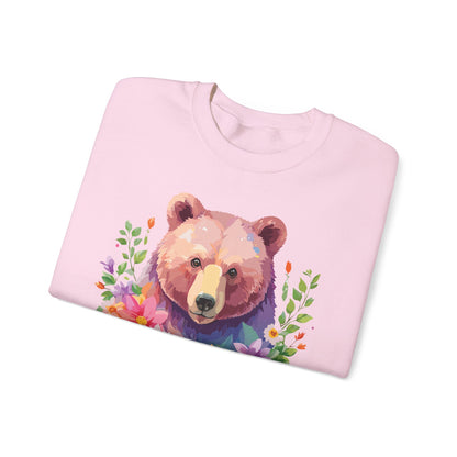Unisex Floral Bear Sweatshirt Art Design Animals Sweatshirt Cozy Cotton Blend