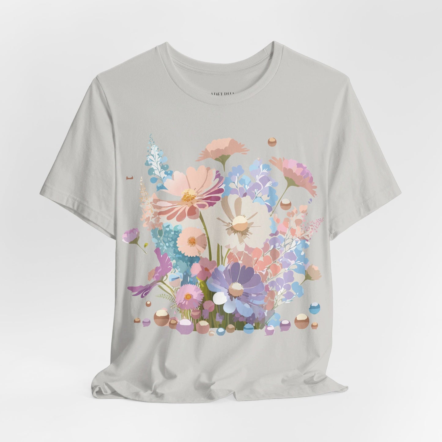 Natural Cotton Tee Shirt with Flowers