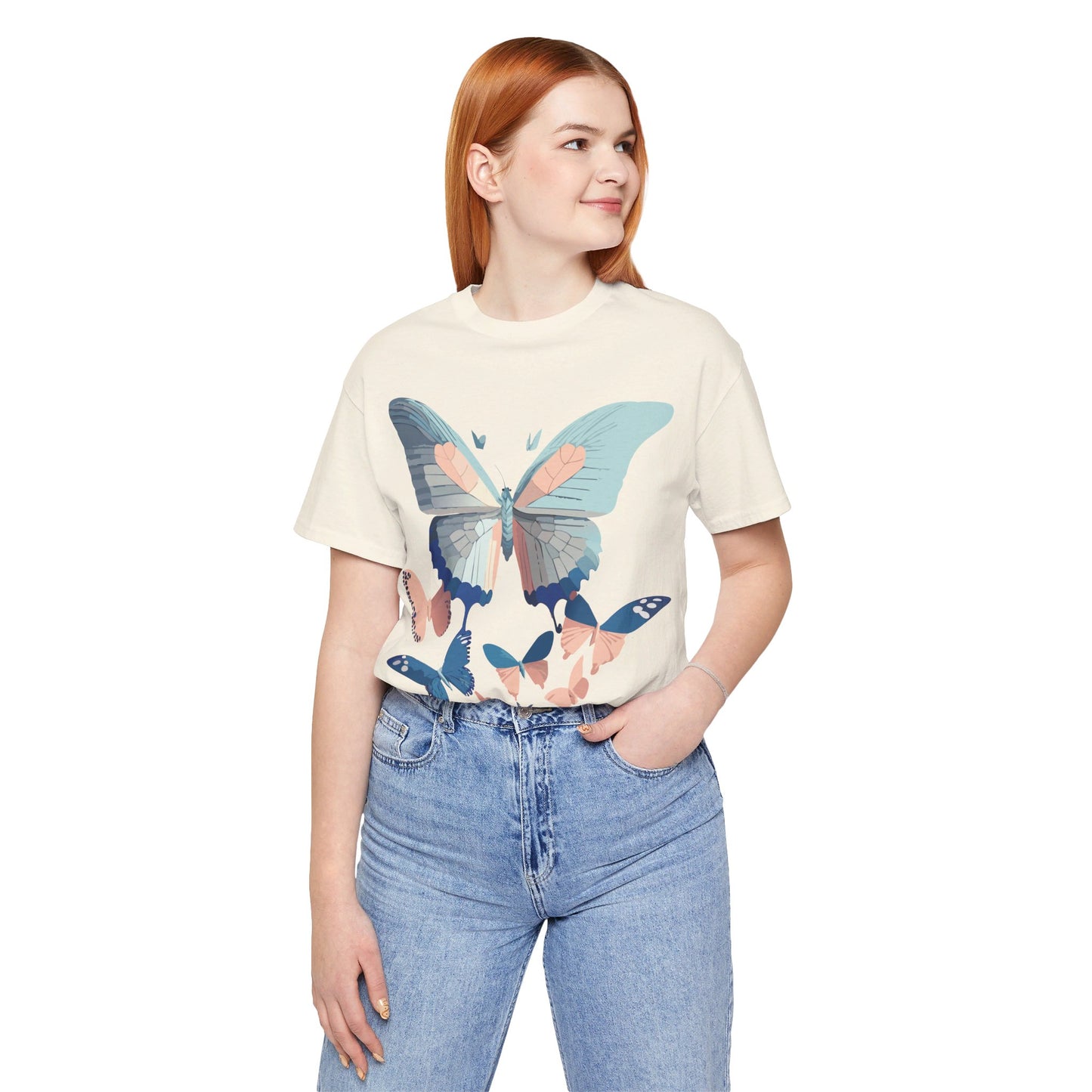 Natural Cotton Tee Shirt with Butterfly