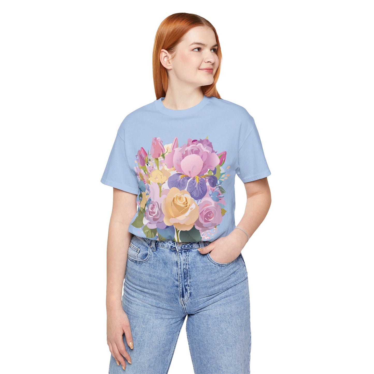 T-shirt en coton naturel avec fleurs