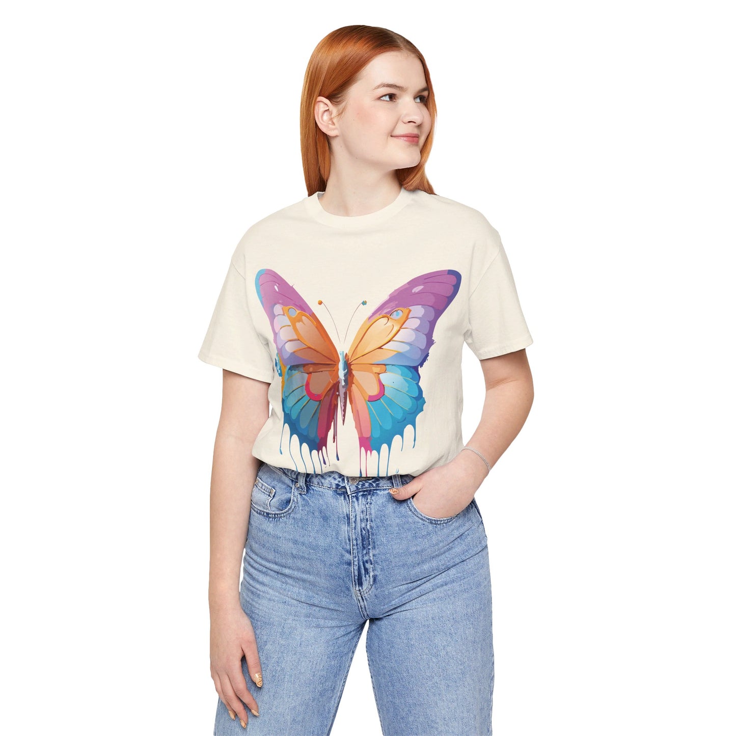 Natural Cotton Tee Shirt with Butterfly