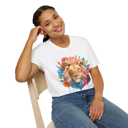 Lion Shirt Unisex Floral Lion Tee Gildan Softstyle 64000 Lightweight Cotton Tee