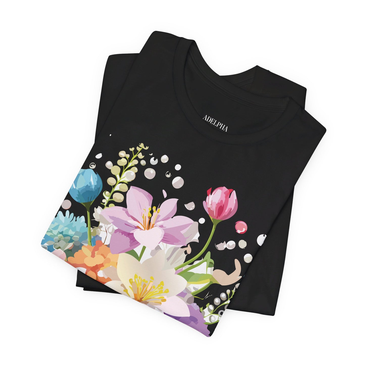 Natural Cotton Tee Shirt with Flowers