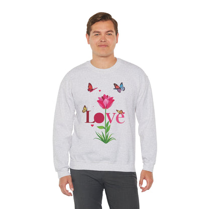 Unisex Floral Love Sweatshirt Floral Butterfly Design Cotton Poly Valentines Day