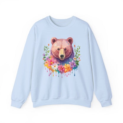 Unisex Floral Bear Sweatshirt Art Design Animals Sweatshirt Cozy Cotton Blend