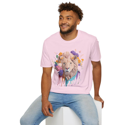 Unisex Lion Shirt Floral Lion Tee Softstyle 64000 Gildan Cotton Tee