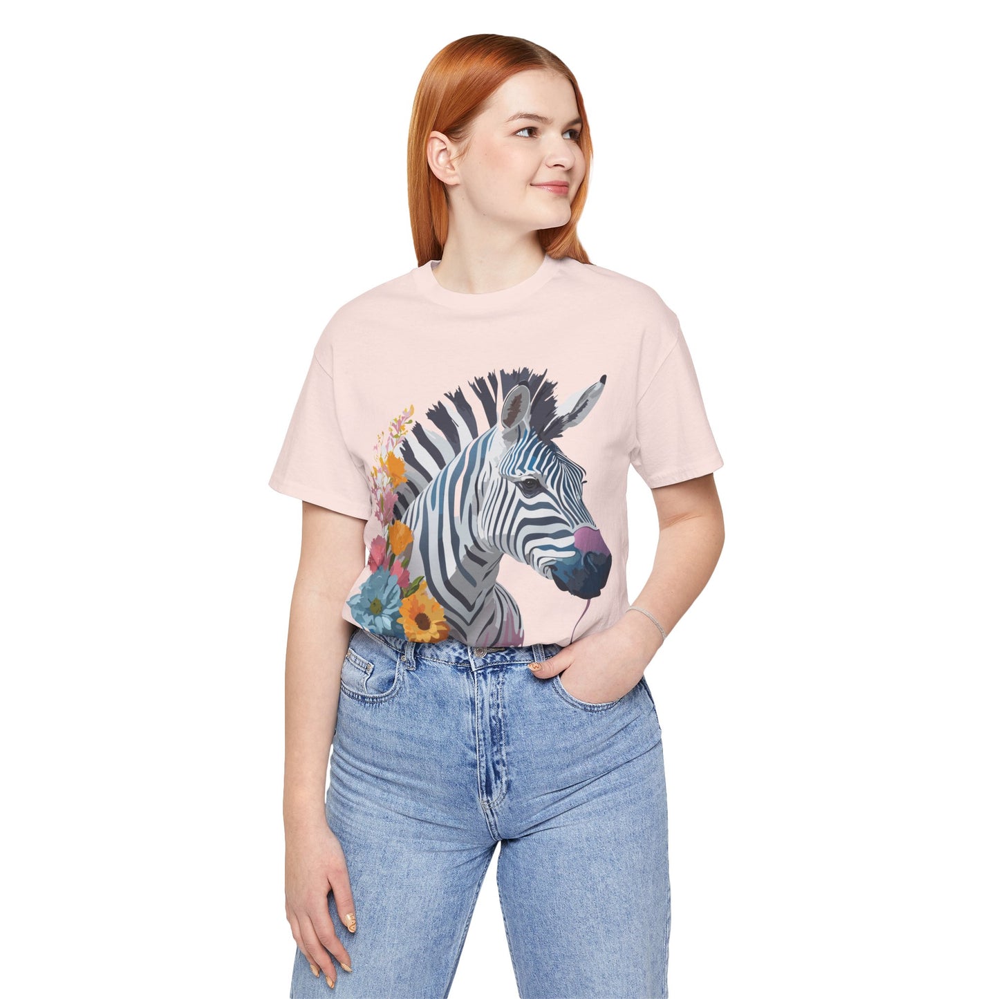 Natural Cotton Tee Shirt with Zebra