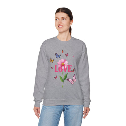 Unisex Floral Love Sweatshirt Valentines Day Cotton Poly Blend Butterfly