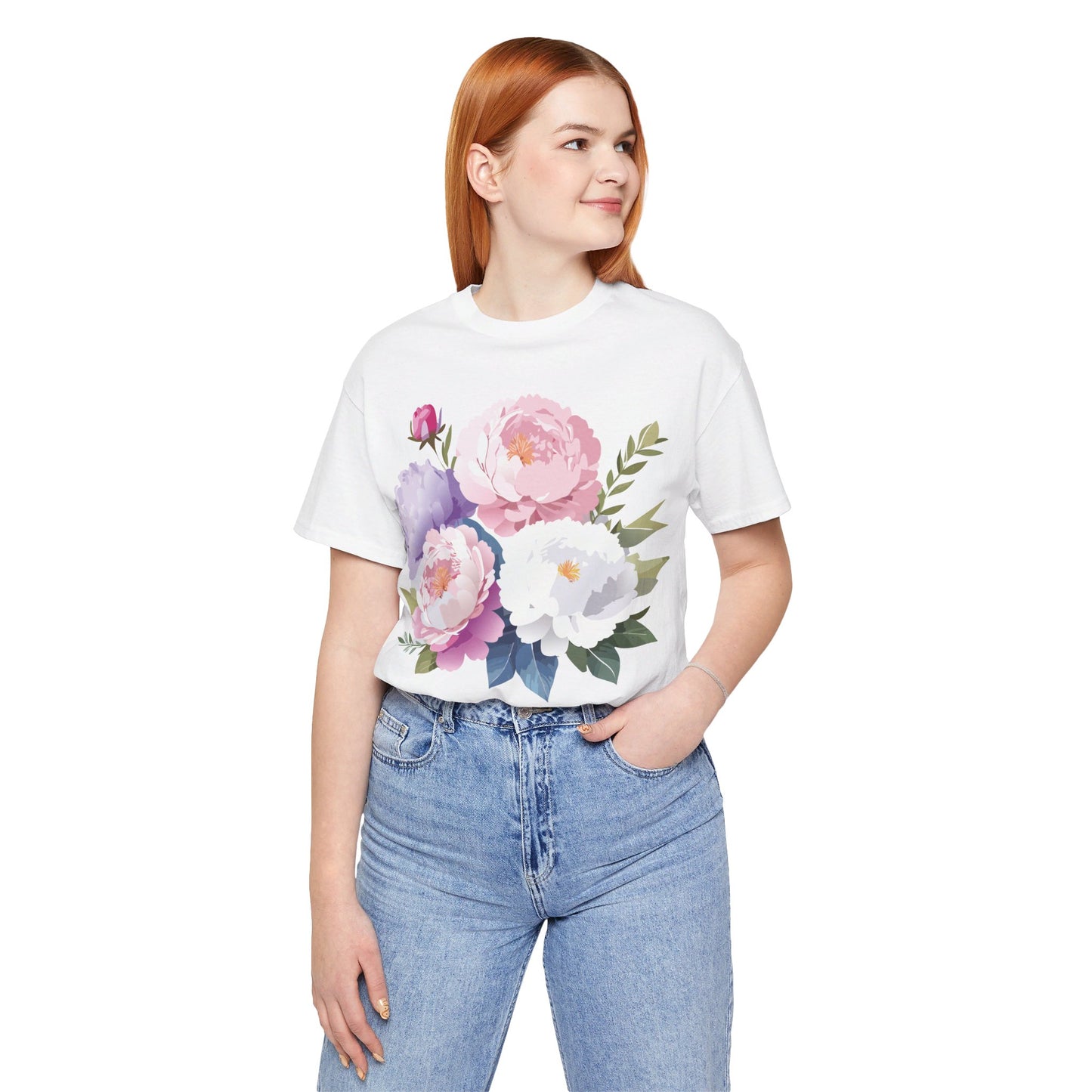 Natural Cotton Tee Shirt with Flowers