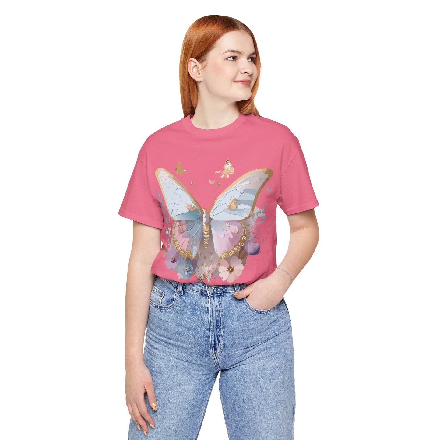 Natural Cotton Tee Shirt with Butterfly