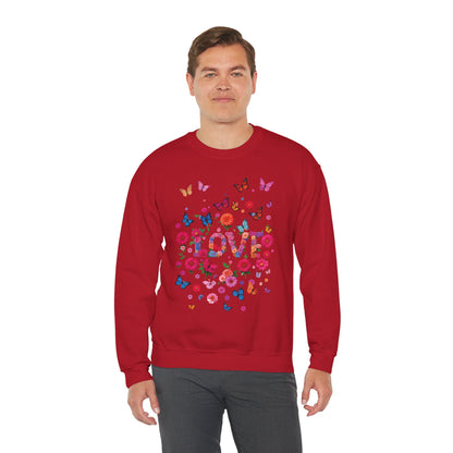 Unisex Floral Love Butterfly Sweatshirt Fifty Fifty Cotton Poly Valentine Day