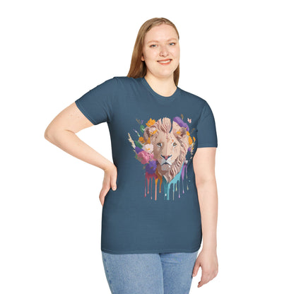 Unisex Lion Shirt Floral Lion Tee Softstyle 64000 Gildan Cotton Tee