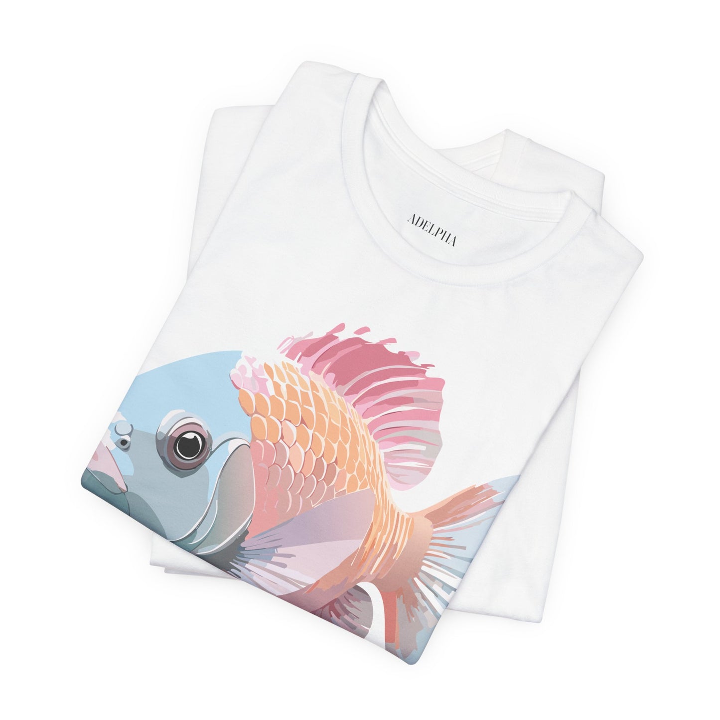 Natural Cotton Tee Shirt with Fish