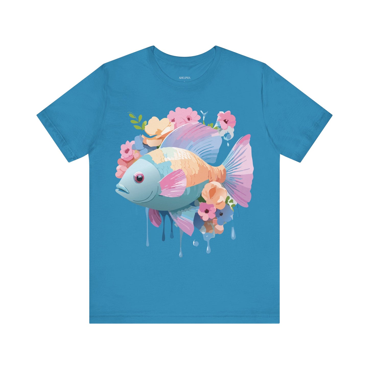 Natural Cotton Tee Shirt with Fish