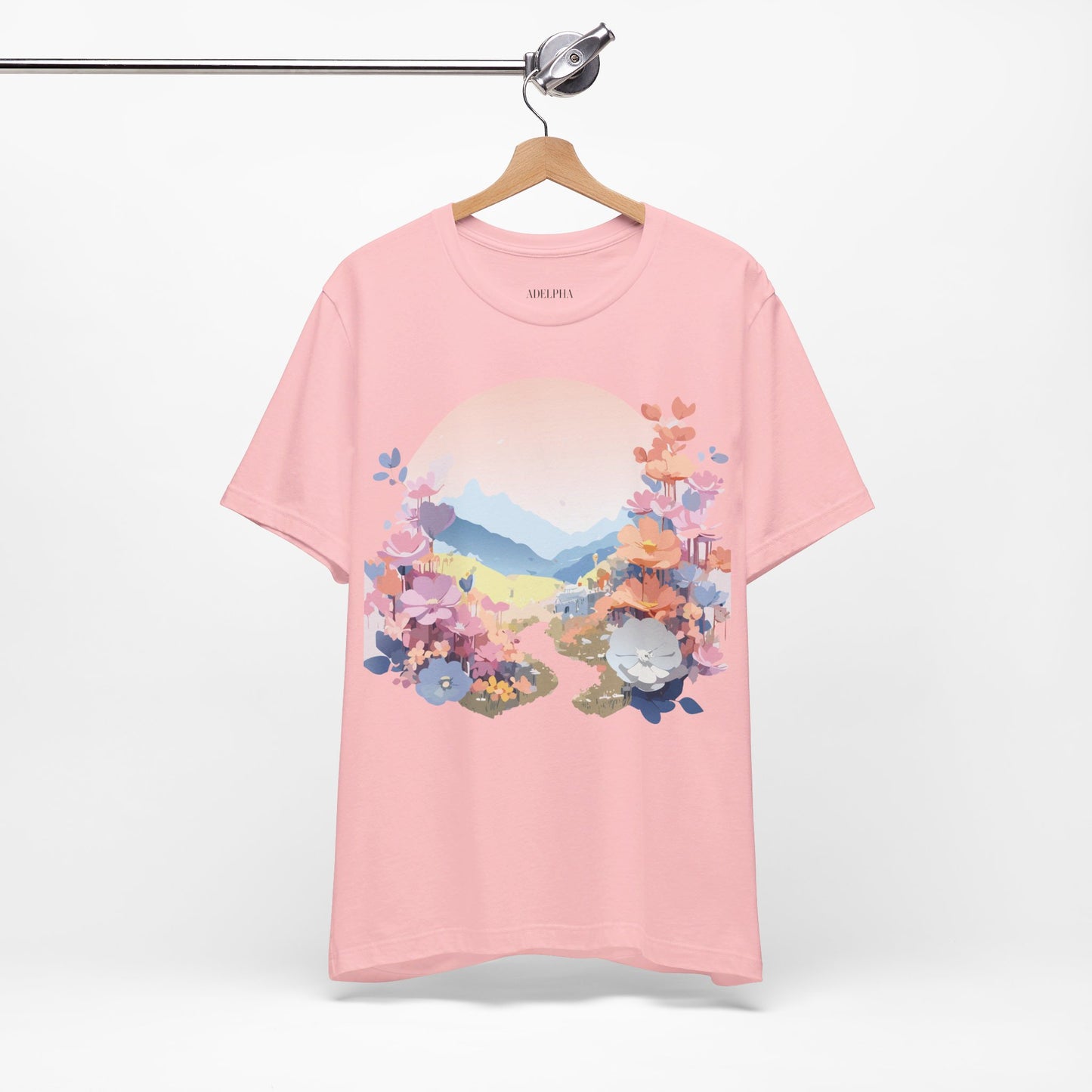 Natural Cotton Tee Shirt with Flowers