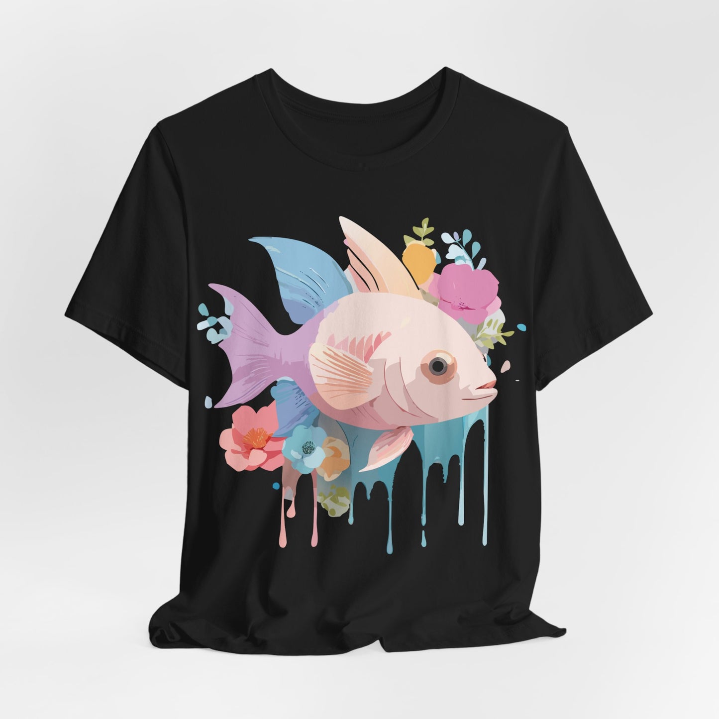 Natural Cotton Tee Shirt with Fish