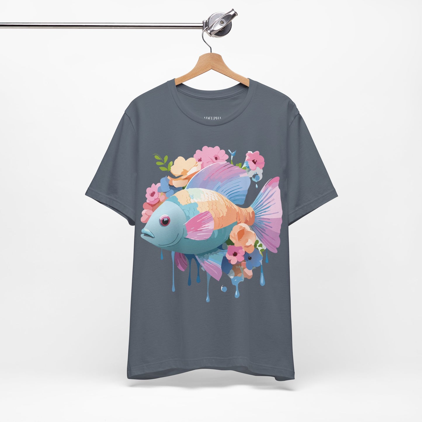 Natural Cotton Tee Shirt with Fish