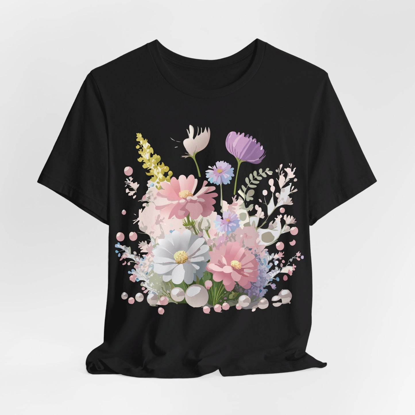 Natural Cotton Tee Shirt with Flowers