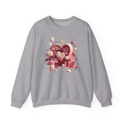 Unisex Floral Big Heart Sweatshirt Love Floral Valentine Day Cotton Poly Blend