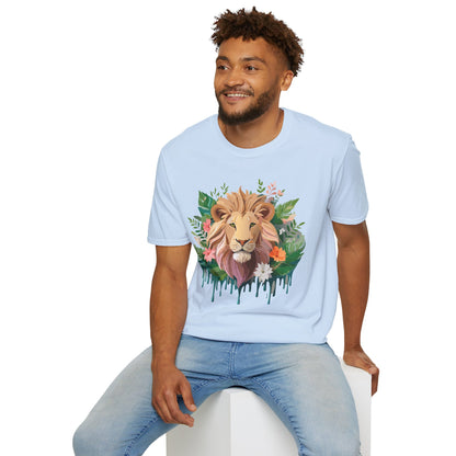 Lion Shirt Unisex Floral Lion Tee Animal Print Short Sleeve Tee