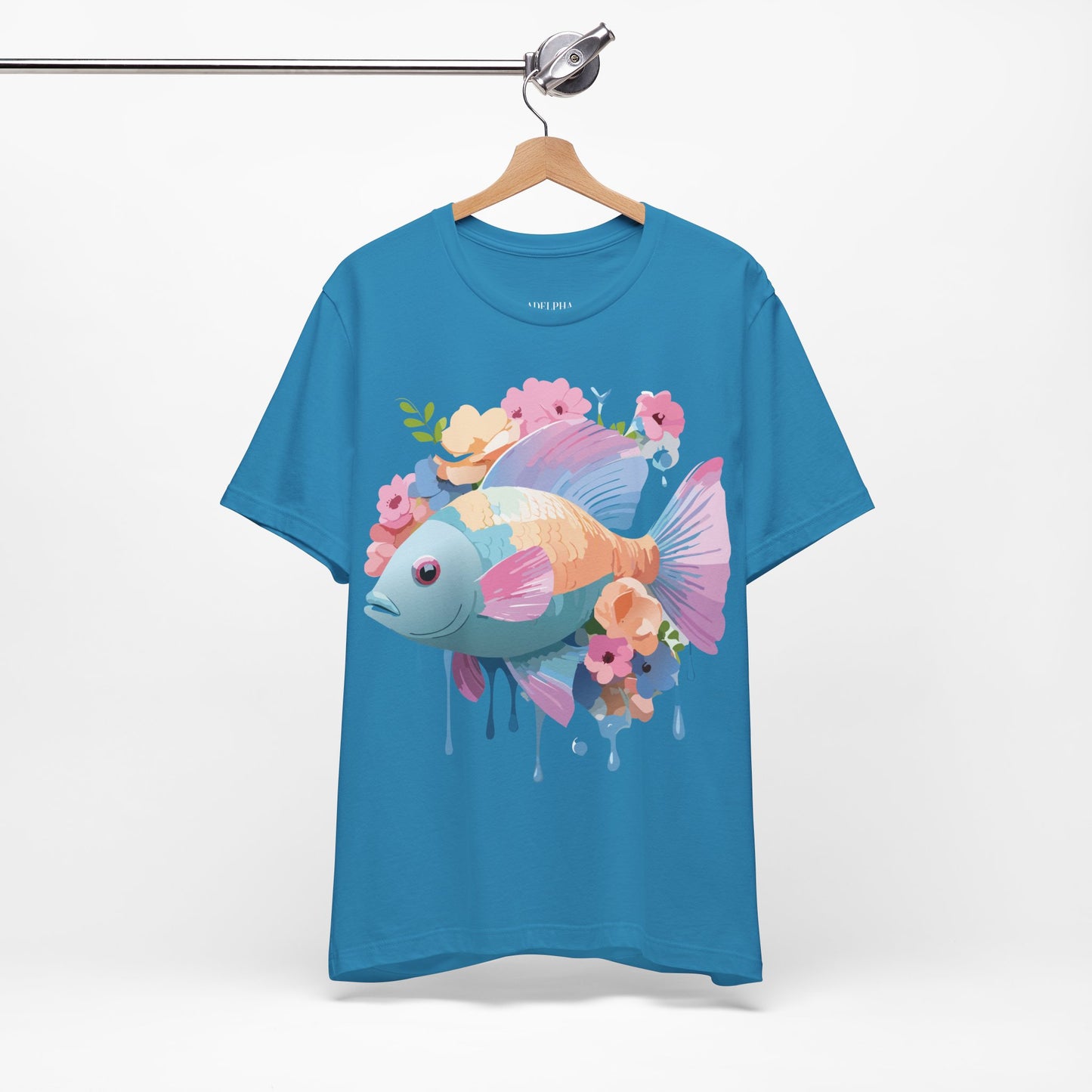 Natural Cotton Tee Shirt with Fish