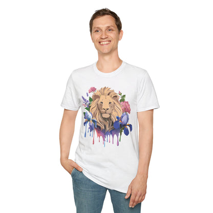 Unisex Softstyle Lion Shirt Floral Lion Tee Animal Print Graphic Tee