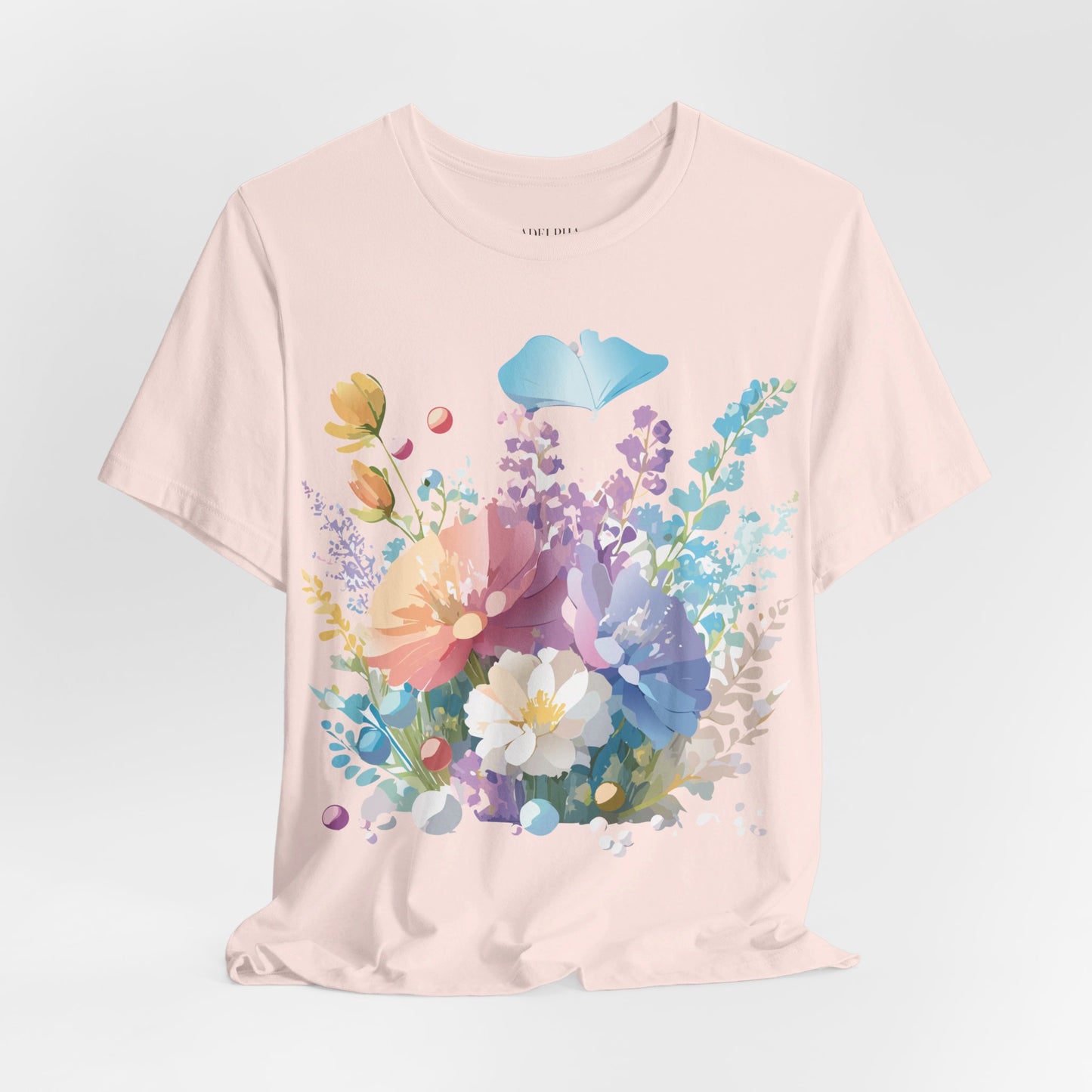 Natural Cotton Tee Shirt with Flowers