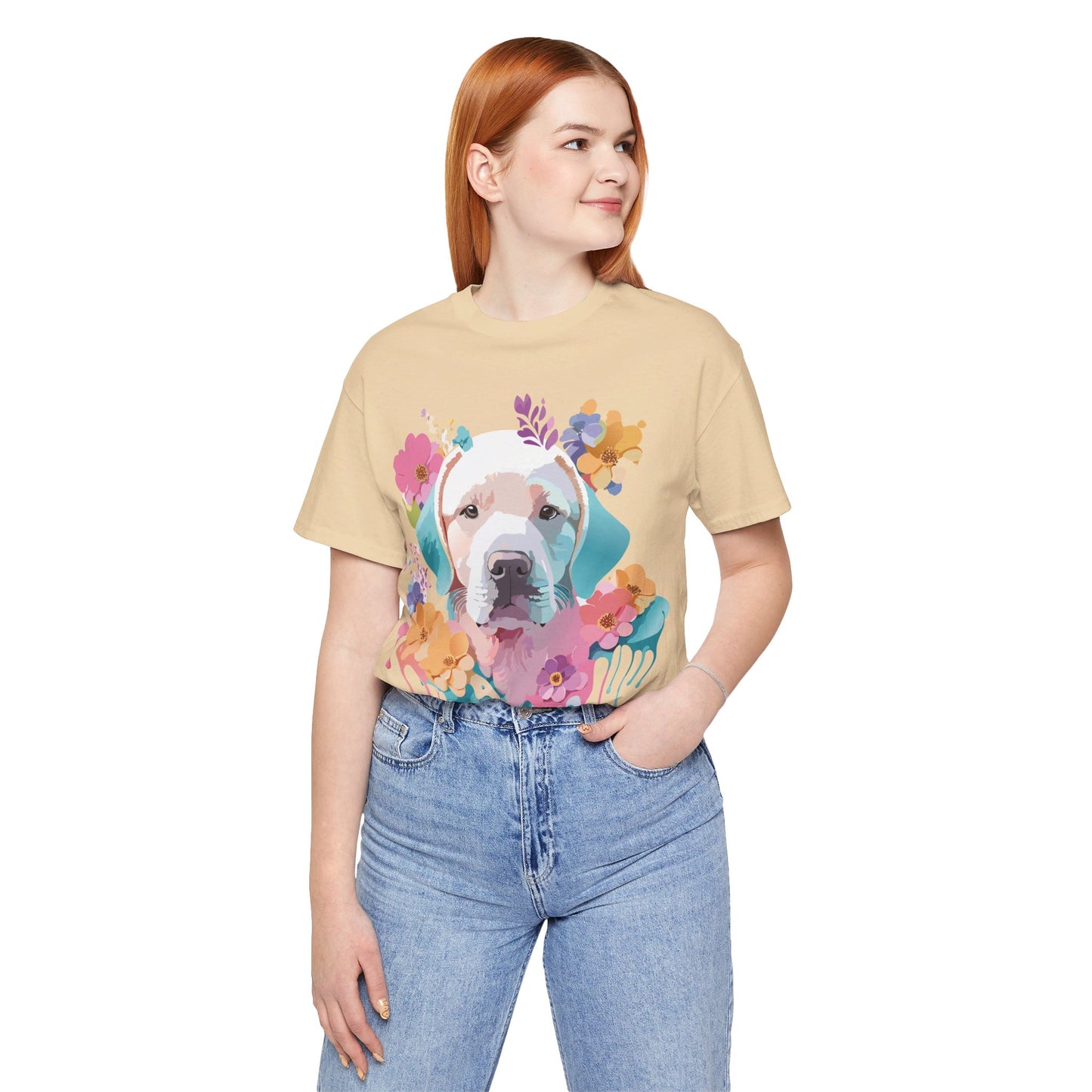 Natural Cotton Tee Shirt with Dog