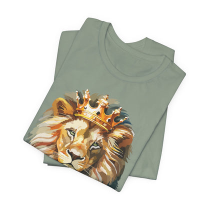 Lion with Crown Tee Unisex Cotton T-Shirt Regal King Lion Illustration, Wildlife Graphic Shirt - 1