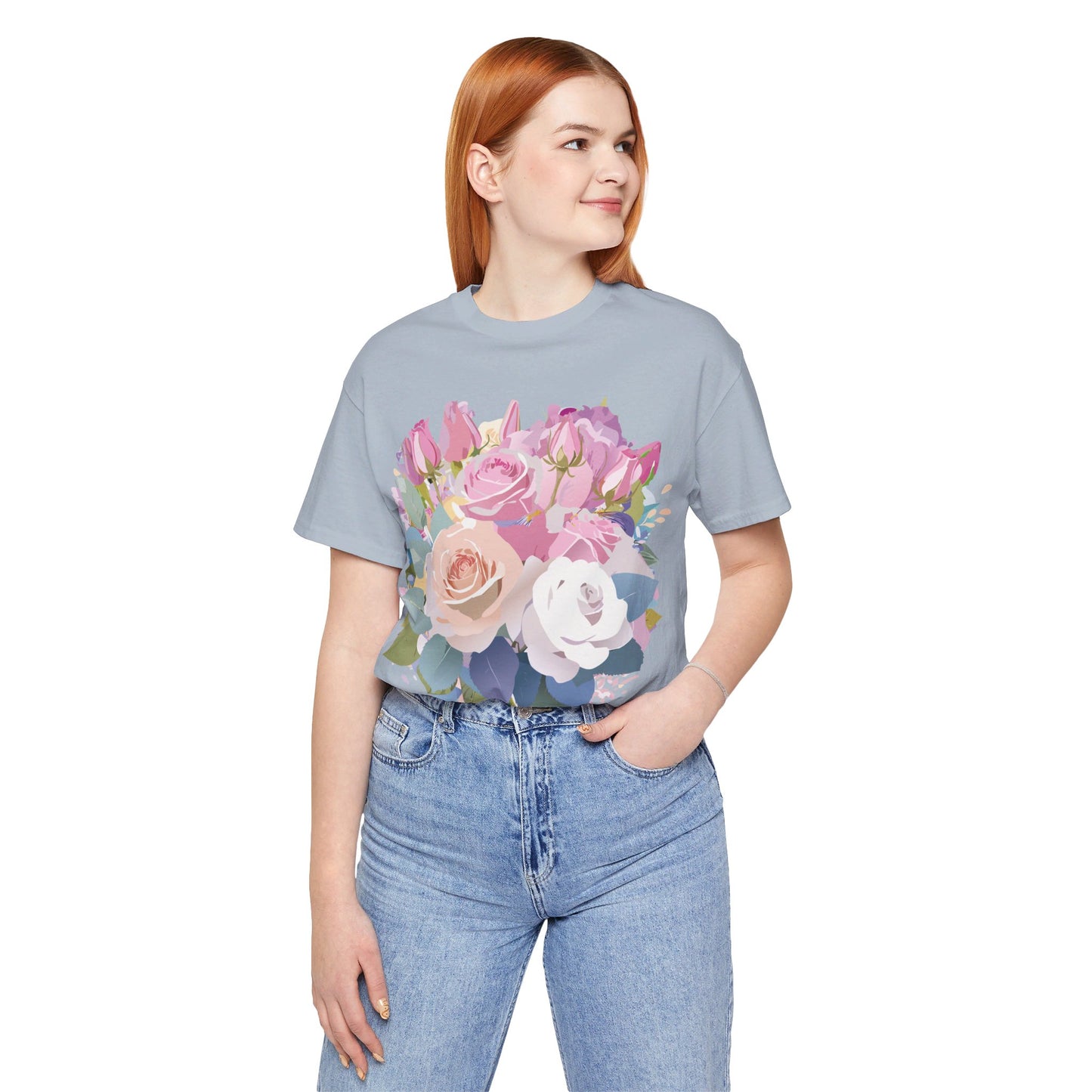 Natural Cotton Tee Shirt with Flowers