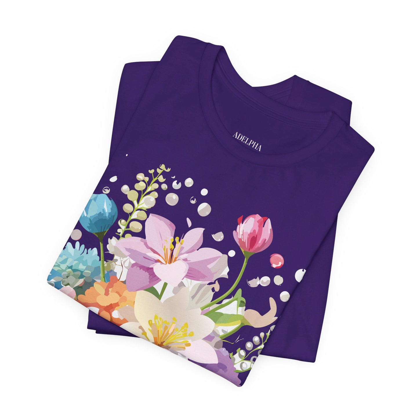 Natural Cotton Tee Shirt with Flowers