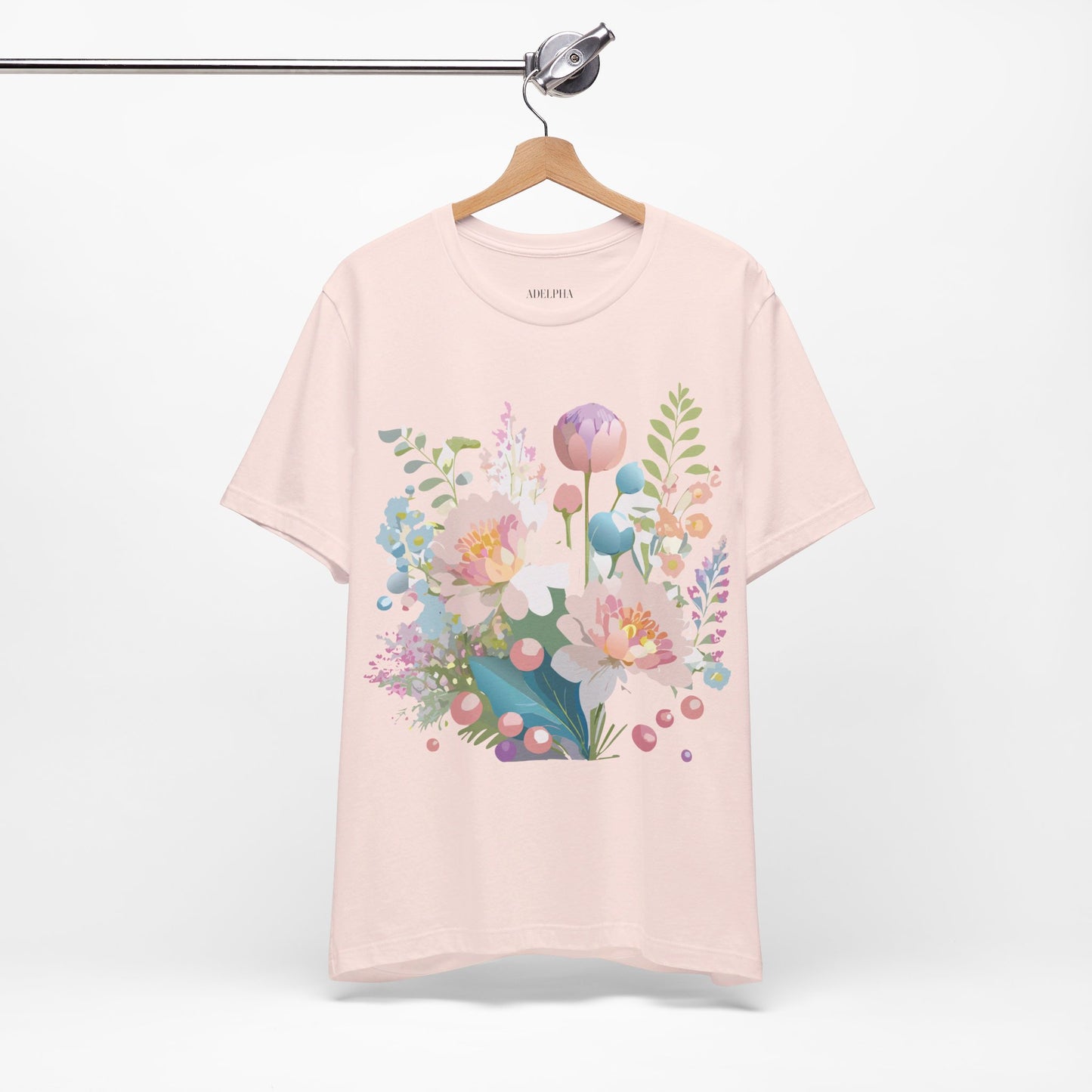 Natural Cotton Tee Shirt with Flowers