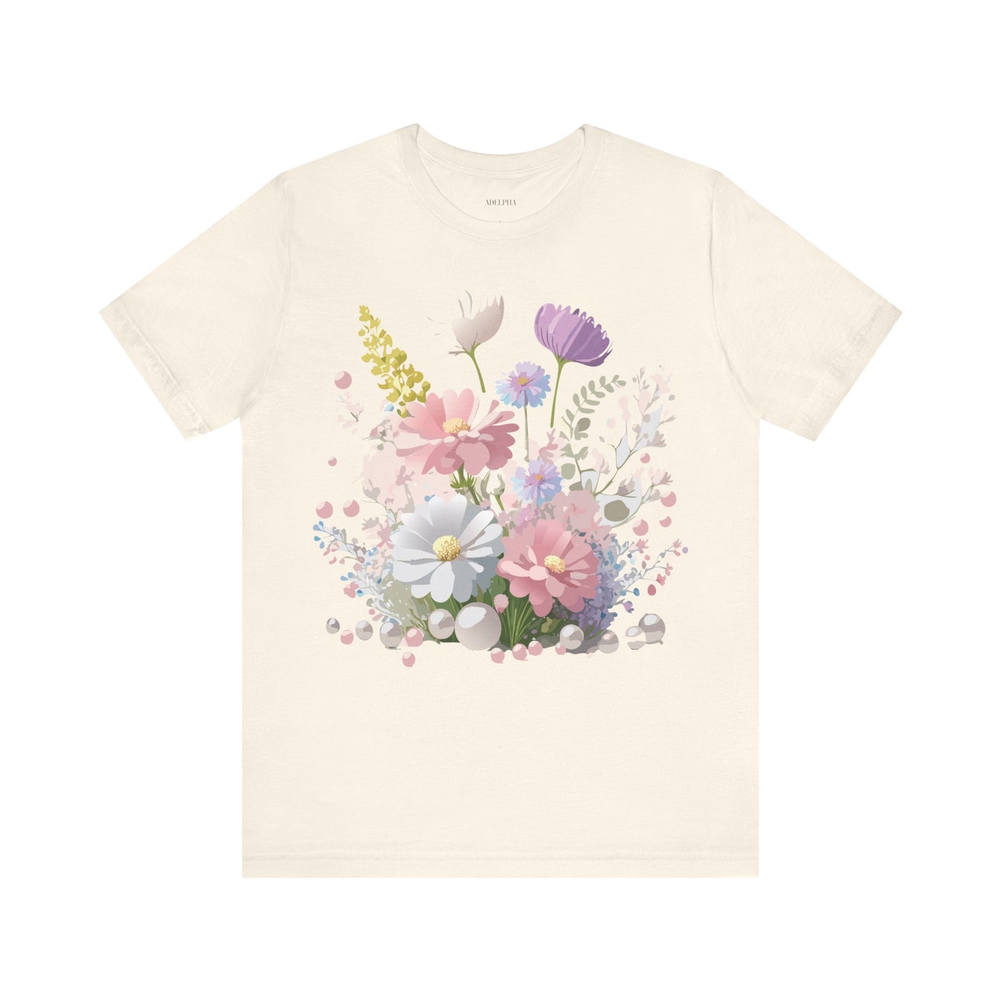 Natural Cotton Tee Shirt with Flowers