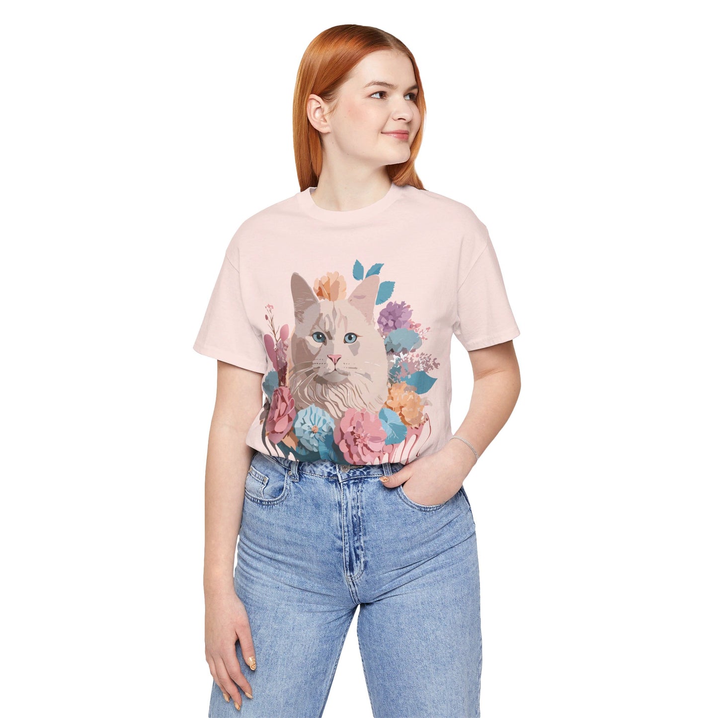 Natural Cotton Tee Shirt with Cat