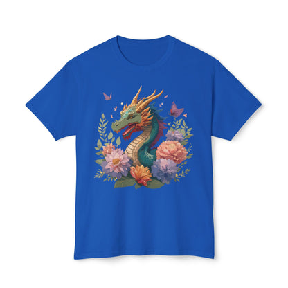Dragon Art Tee Unisex Vintage Floral Tee Full Color Print HD Cotton