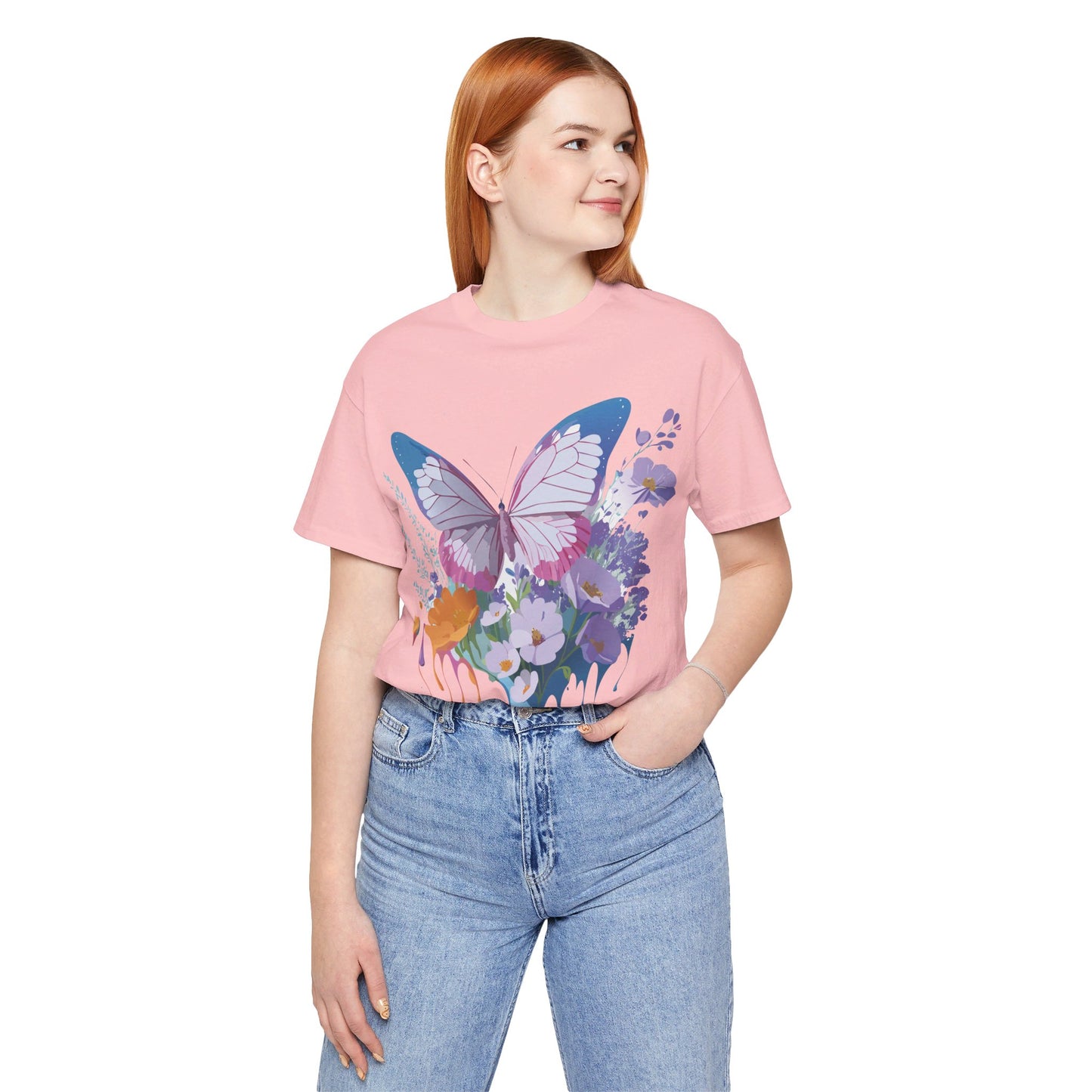 Natural Cotton Tee Shirt with Butterfly