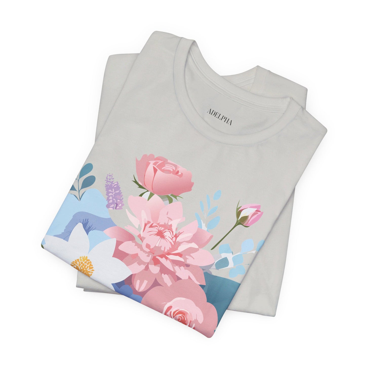 Natural Cotton Tee Shirt with Flowers