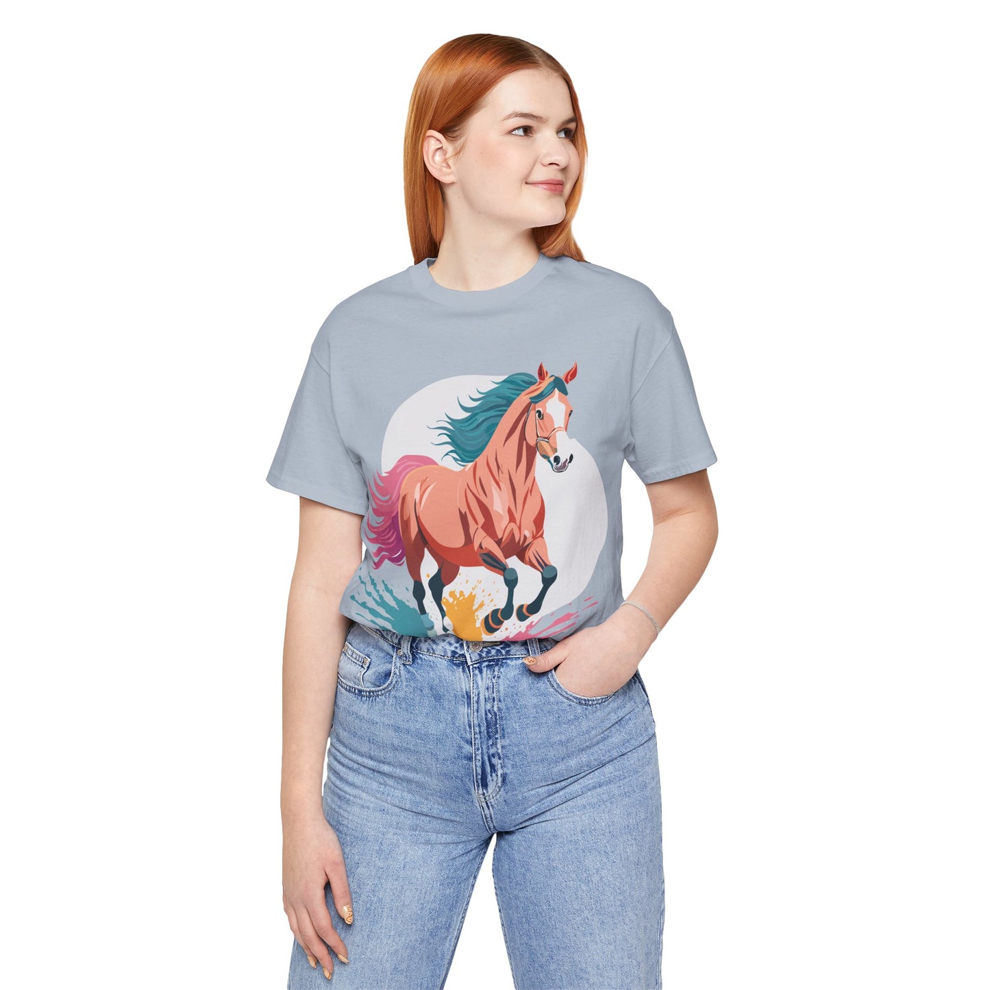 Natural Cotton Tee Shirt with Horse