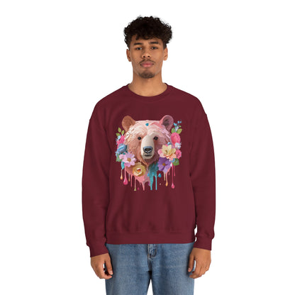 Unisex Floral Bear Sweatshirt Art Design Animals Print Gildan 18000