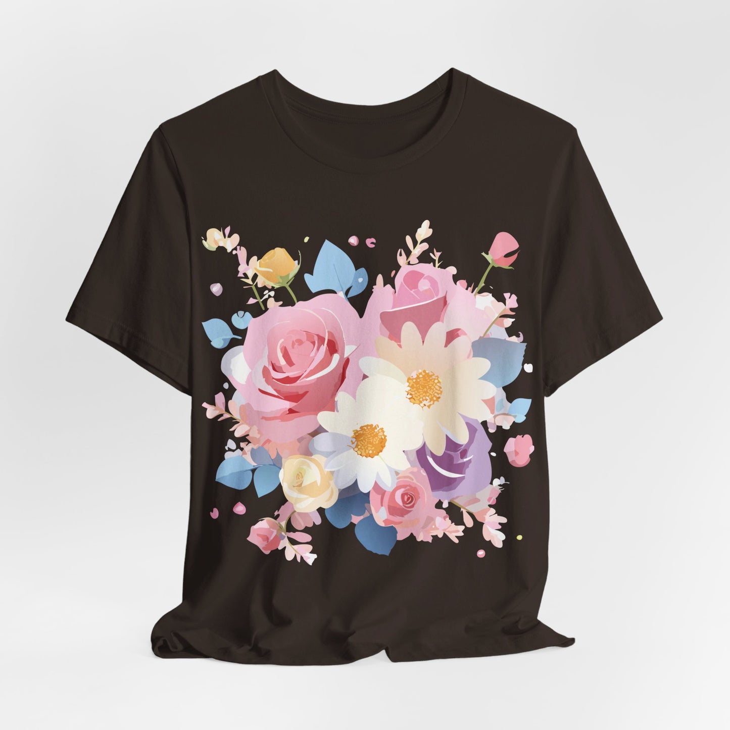 Natural Cotton Tee Shirt with Flowers