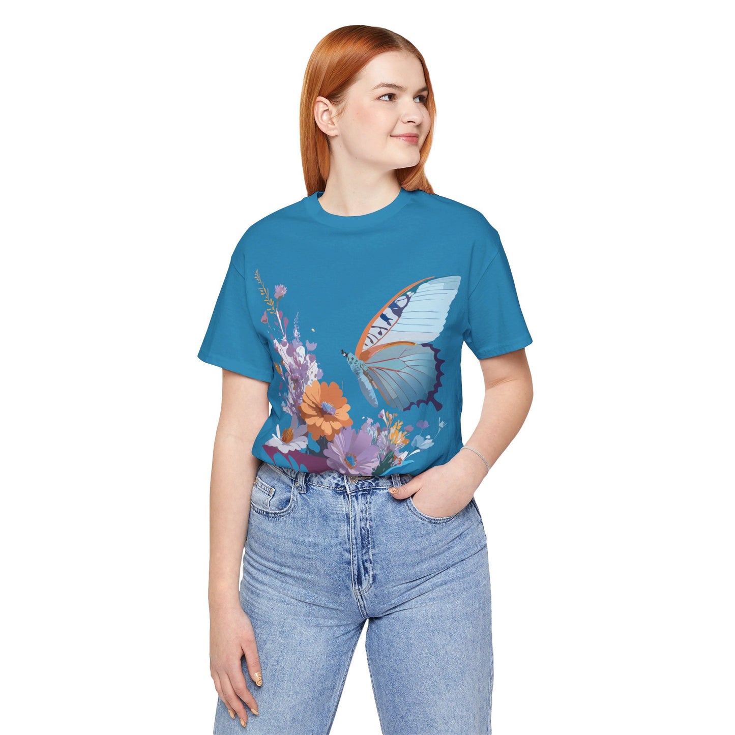 Natural Cotton Tee Shirt with Butterfly