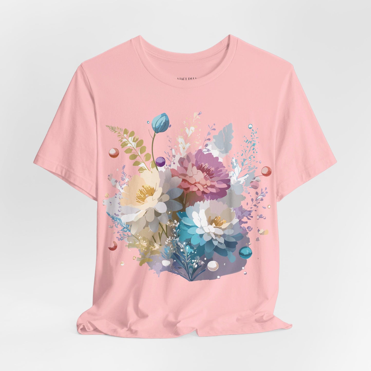 Natural Cotton Tee Shirt with Flowers