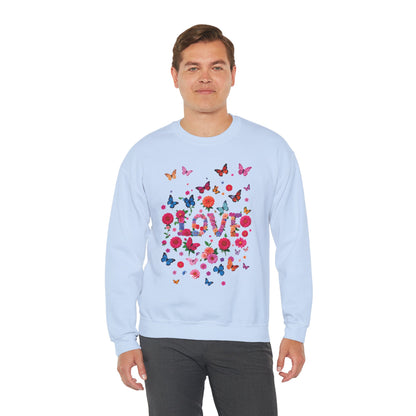 Unisex Floral Love Butterfly Sweatshirt Fifty Fifty Cotton Poly Valentine Day