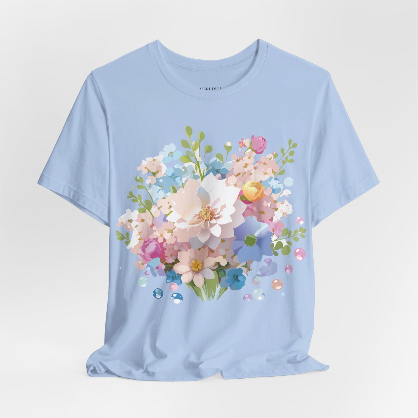 Natural Cotton Tee Shirt with Flowers